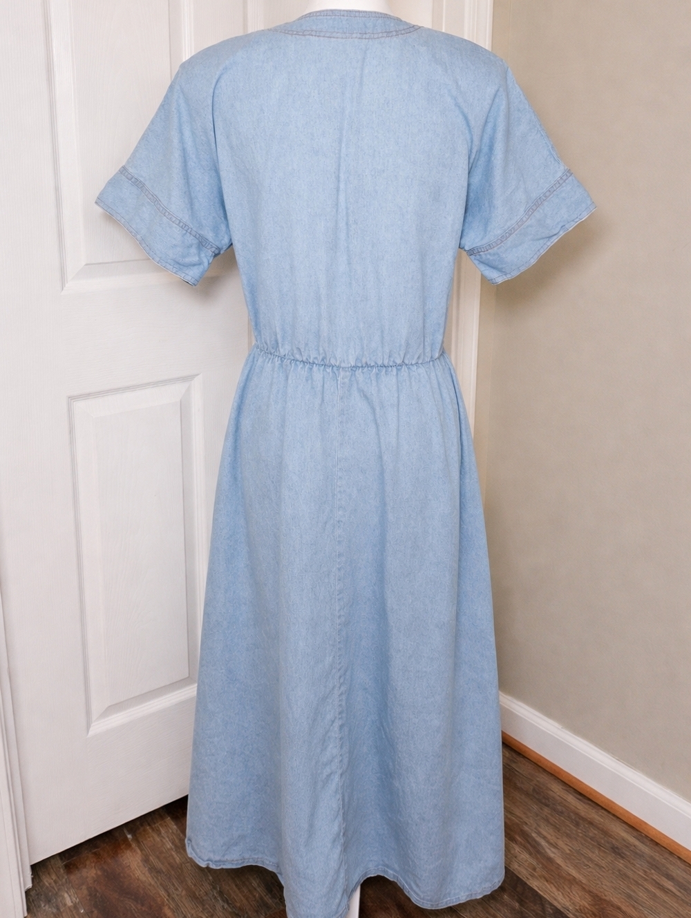 Vintage 90s Studio Ease Denim Midi Dress USA Button Front Country Western - Picture 6 of 11